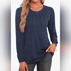 New with tags! Agnes Urban Womens Medium Navy Blue long sleeve pleated front top